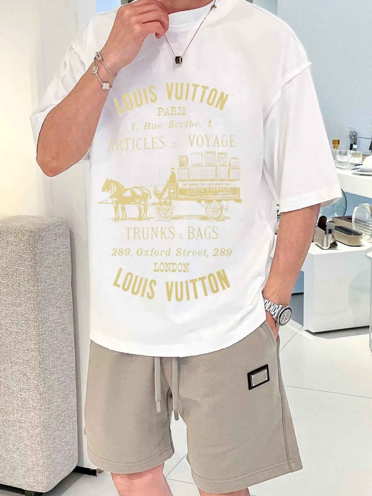 Louis Vuitton/Louis Vuitton carriage slogan printed short sleeves